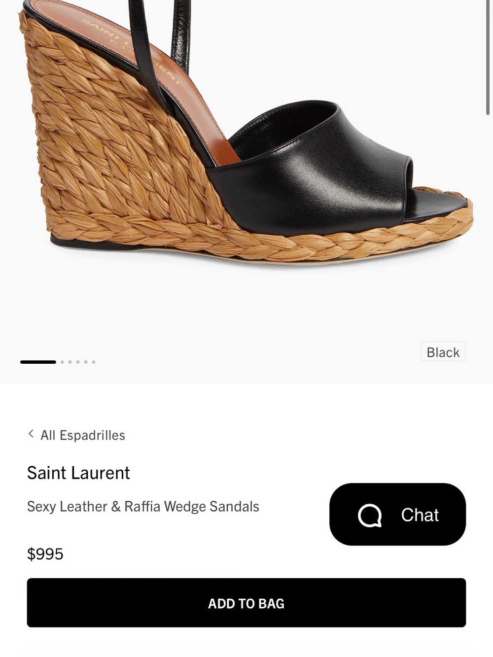 Saint Laurent Black Leather Espadrille Sandal Wedges with Tan Braided Sole